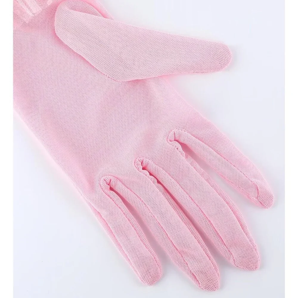 Women's Short Lace Dark Pink Sheer Mesh Tea Party Prom Gloves Banquet Costume